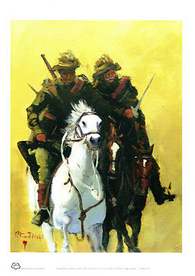 Military Wall Art A4 unframed print Australian Light Horsemen man on a grey 