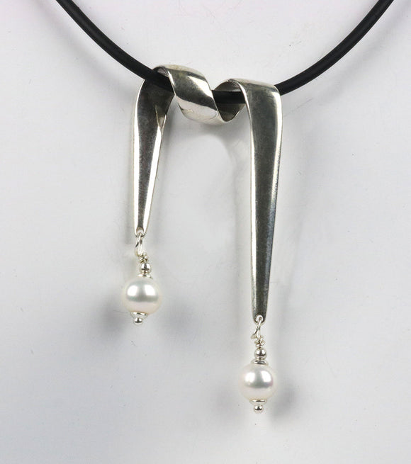 Sterling silver ribbon wrapped 6mm freshwater pearl pendant