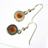 Amber 8mm round sterling silver drop earrings. 