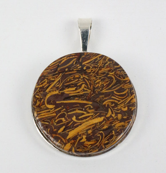 Coquina Jasper 30mm Sterling Silver solid back pendant and cord