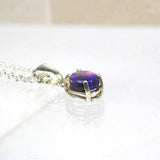 Australian purple blue black opal crystal sterling silver 7 x 5 mm pendant necklace