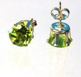 Peridot gemstone 8mm set in sterling silver 6 prong stud earrings with butterfly clasps from Cloud Publishing