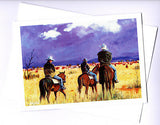 Horse Riding greeting card of stockmen viewing the mob by Peter Hill