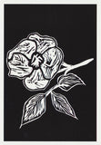 Black and white flower greeting card woodcut style from Cloud Publishing