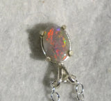 DARK OPAL Red with touches of Mauve, Green & Gold Sterling Silver Pendant 8mm x 6mm with Sterling Silver Chain.