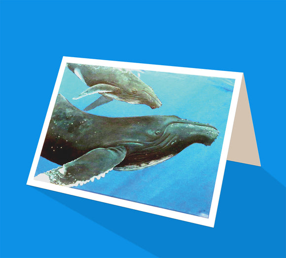 Humpback whales mother and calf greeting card by Emma Harris published by Cloud Publishing