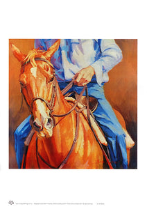 The Chestnut horse and rider A3 unframed wall art by Australian artist Sima Kokaev and published by Cloud Publishing