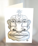 Three eyed face greeting card with the extra eye set between the bridge of teh nose by UK artist Matt Tanner and published by Cloud Publishing