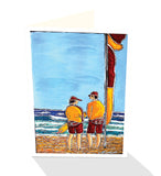 Surf life savers standing between the flags. An iconic greeting card from Cloud Publ