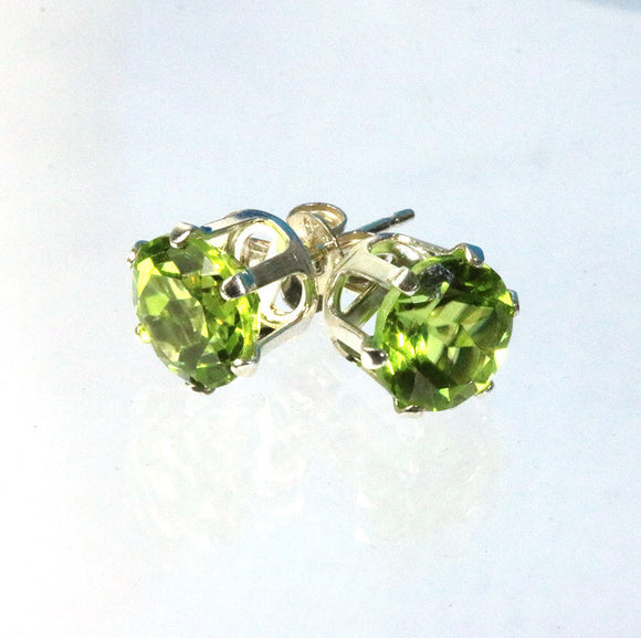Peridot gemstone 8mm set in sterling silver 6 prong stud earrings with butterfly clasps from Cloud Publishing
