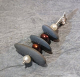 Beach Stone and Pearl Cairn style Pendant with Sterling Silver Wire, beads and Santoprene Cord. A touch of Zen