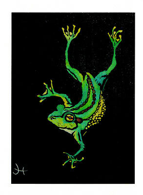 Greeting card of a Green and Yellow Frog by artist Jon Howarth and Cloud Publishing