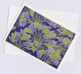 Lime green and purple crocus flower patterns by Australian artist Nancy Soultanian and published by Cloud Publishing