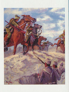 Australian Light Horsemen mounted fighting WWI by Australian artist Peter Hill and published by Cloud Publishing