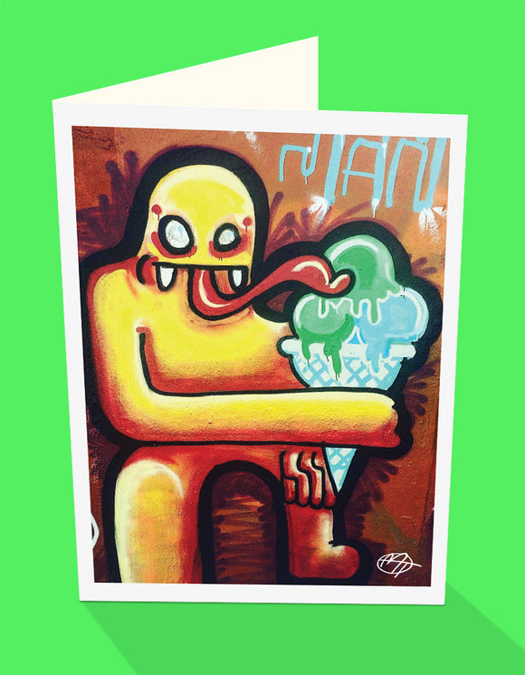 Ice Cream Monster street art greeting card by Matt Tanner
