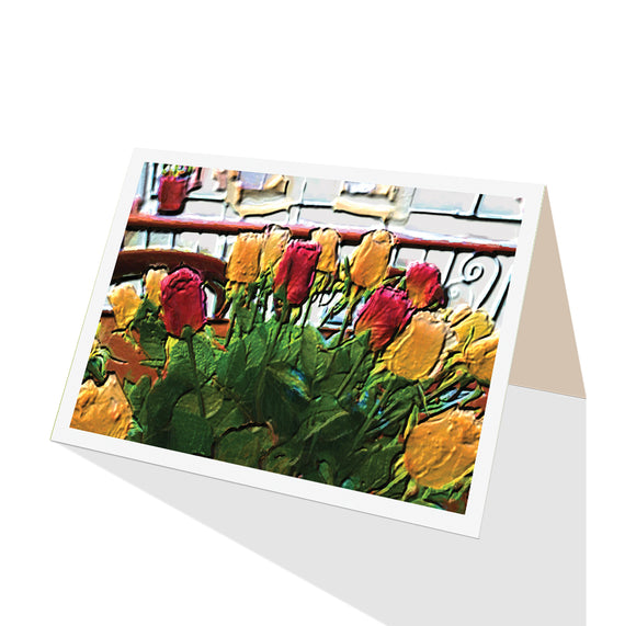 Red and yellow roses greeting card cheaper than real flowers by Australian artist Tony Brindley and published by Cloud Publishing