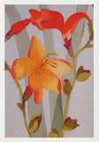 orange Gladioli look out Dame Edna. By Australian  artist Nancy Soultanian and published as a card by Cloud Publishing