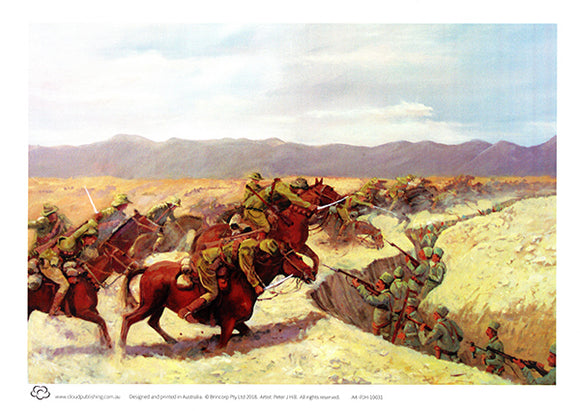 Wall Art Australian Light Horsemen battle charge A4 unframed print and card by Peter Hill