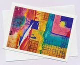Greeting card of a colourful abstract by artist Jon Howarth and published by Cloud Publishing