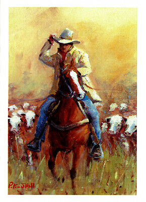 Greeting card of a drover and Herefords by artist PJ Hill published by Cloud Publishing