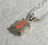 DARK OPAL Red with touches of Mauve, Green & Gold Sterling Silver Pendant 8mm x 6mm with Sterling Silver Chain.