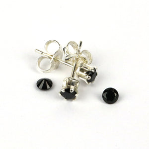 3mm Black Spinel gemstone sterling silver stud earrings. Tiny earrings