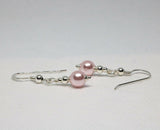 Swarovski® 6mm simulated crystal Rosaline pearl stg silver bead drop earrings