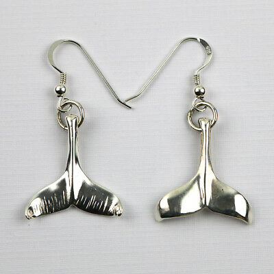 Whale tail sterling silver drop earrings